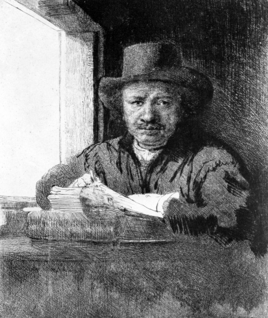 Detail of Self portrait while drawing, 1648 by Rembrandt Harmensz. van Rijn