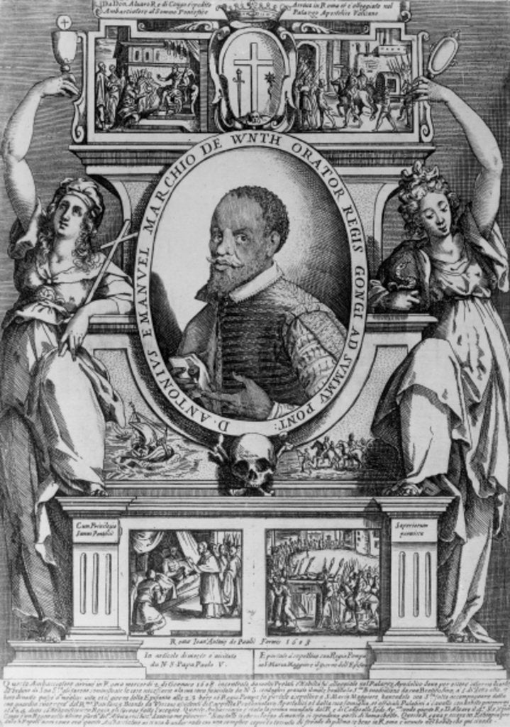 Detail of Portrait of Ambassador Antonius Emanuel, with four historical scenes from his life, 1608 by Raffaello Schiaminossi