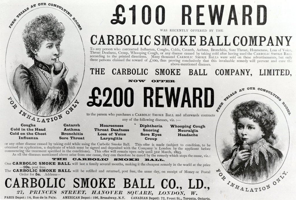 Advertisement for the Carbolic Smoke Ball Company, 1893 posters ...