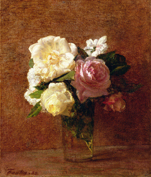 Detail of Roses by Ignace Henri Jean Fantin-Latour