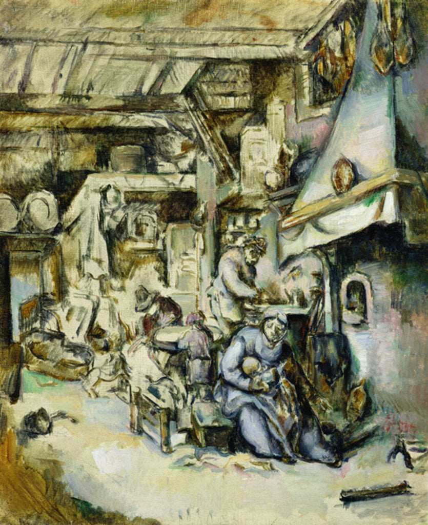 Detail of Peasant Family in an Interior, painted after an etching by Adrian van Ostade by Paul Cezanne