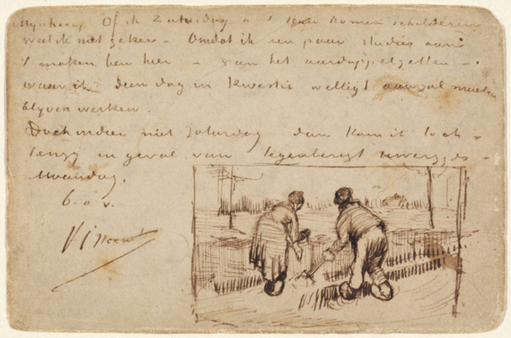 Detail of Postcard with Two Peasants Digging, 1885 by Vincent van Gogh