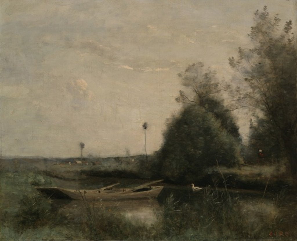 Detail of A Pond in Mortain by Jean Baptiste Camille Corot