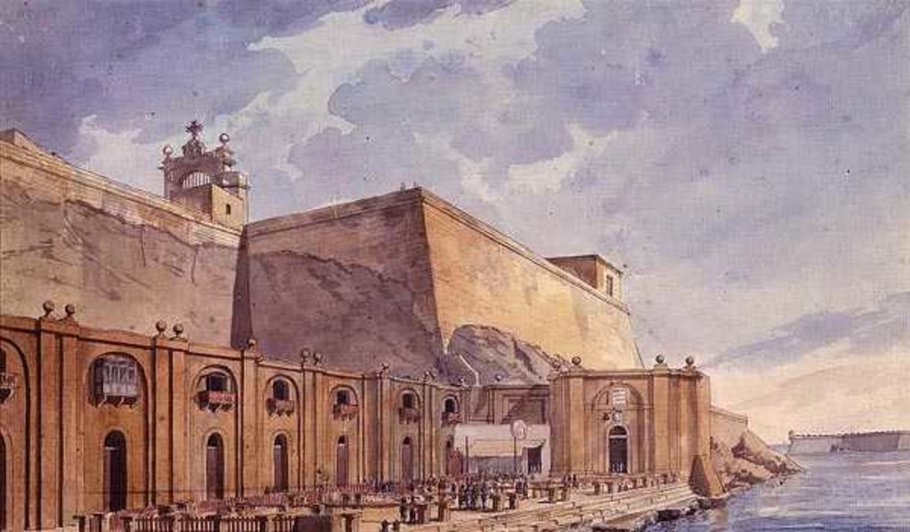 Detail of Views in the Levant: Fortified Building at North of a Harbour by William Reveley