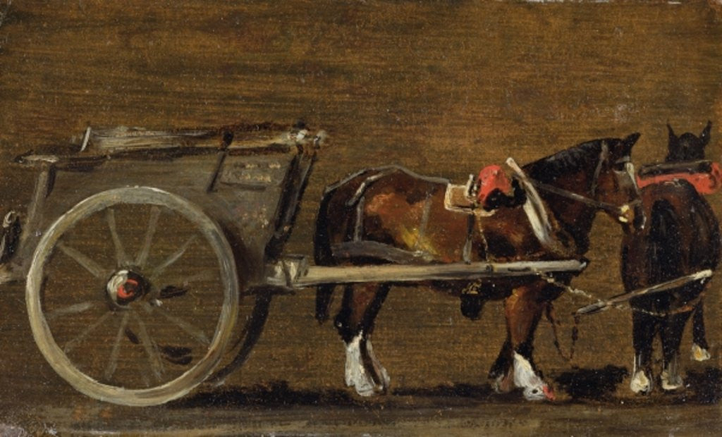 Detail of A Farm Cart with two Horses in Harness: A Study for the Cart in 'Stour Valley and Dedham Village, 1814' by John Constable